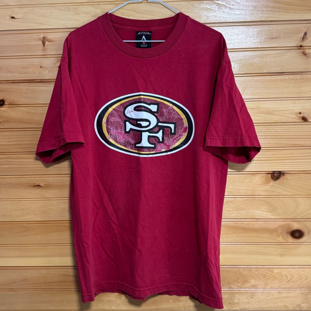 Antigua San Francisco 49ers Red Short Sleeve Tee with SF Faded Logo Large